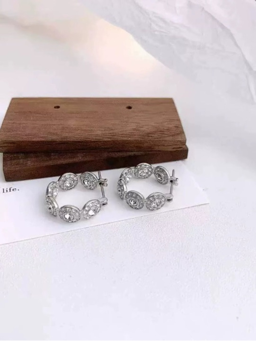 Swarovski Silver Hoop Earrings with Clear Crystals